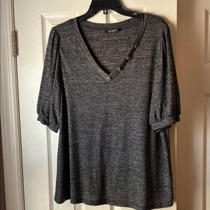 Bloomchic Gray V-Neck Button Detail Women's Top xl